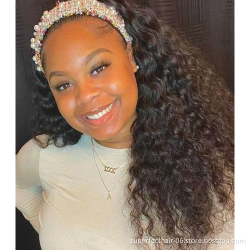 WaterWave Headband Wig Human Hair For Black Women Glueless Half Wig With Head Band Brazilian Water Headband Human Hair Wigs